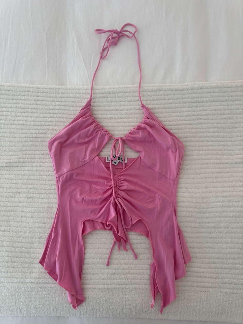 I.AM.GIA Pink Ruched Halter Tie-Front Camisole